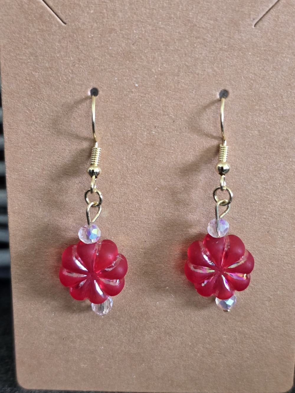Handmade Red Flower Glass Drop Earrings - Picture 3 of 5